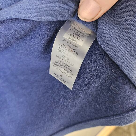 Peruvian Connection Blue Alpaca Cardigan Jacket Knit Open Front Boho Minimalist - Picture 3 of 7